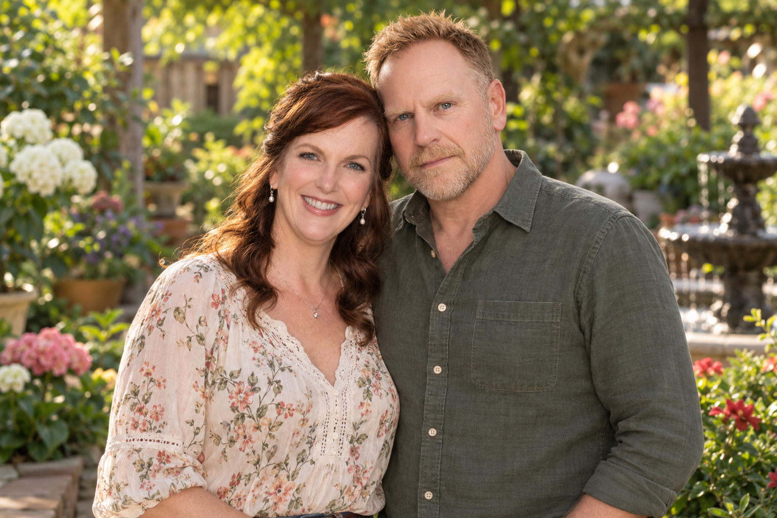 Craig and Carla together in a garden portrait